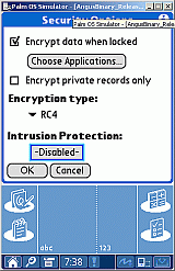 Security options panel of Zire 72 and Tungsten T5