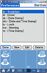 ShortCuts main panel